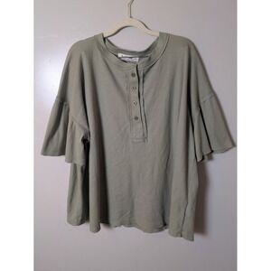 Three Bird Nest Women's Size XL Waffle Knit Henley Shirt Olive Green